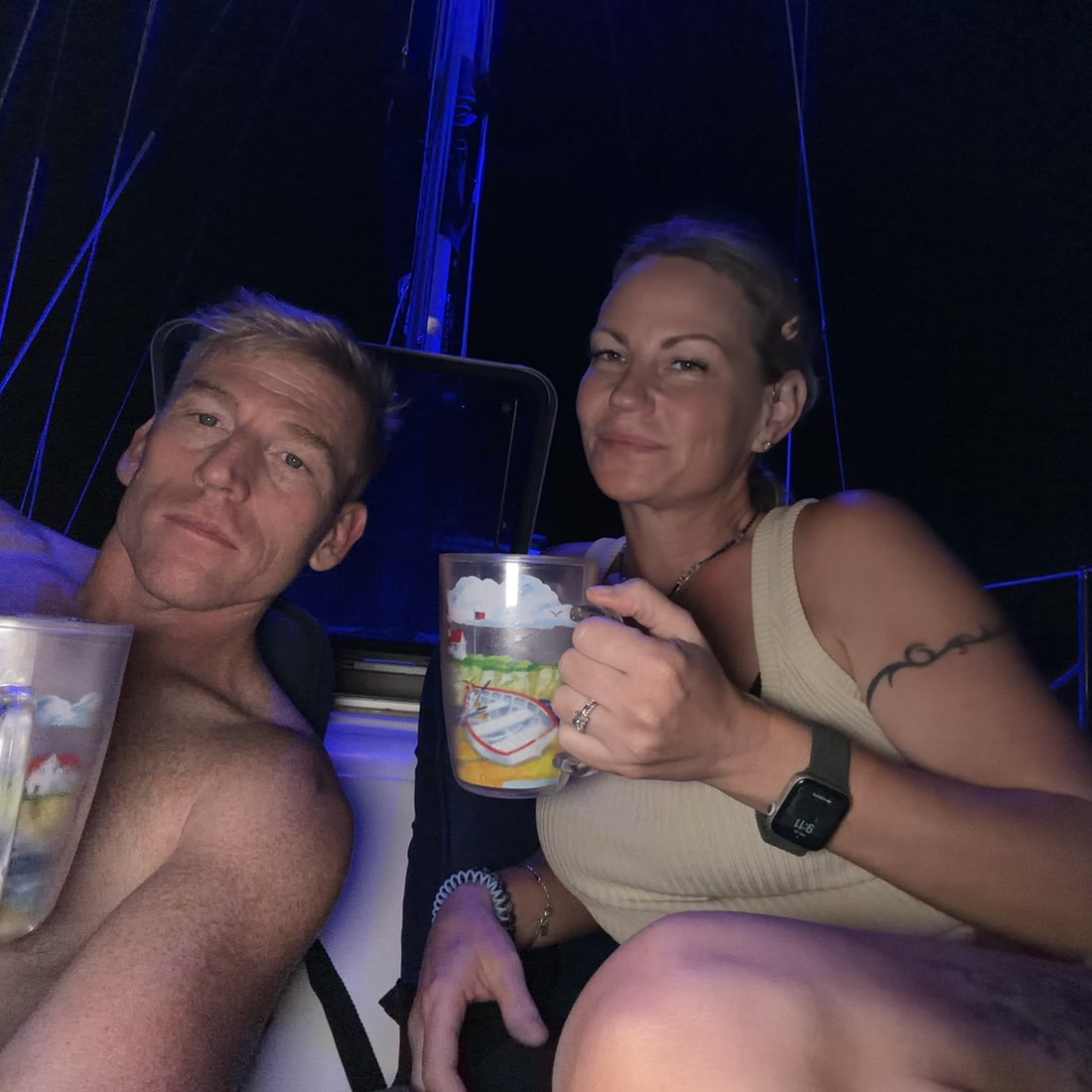 Jayme and Jason toasting aboard Koyukon
