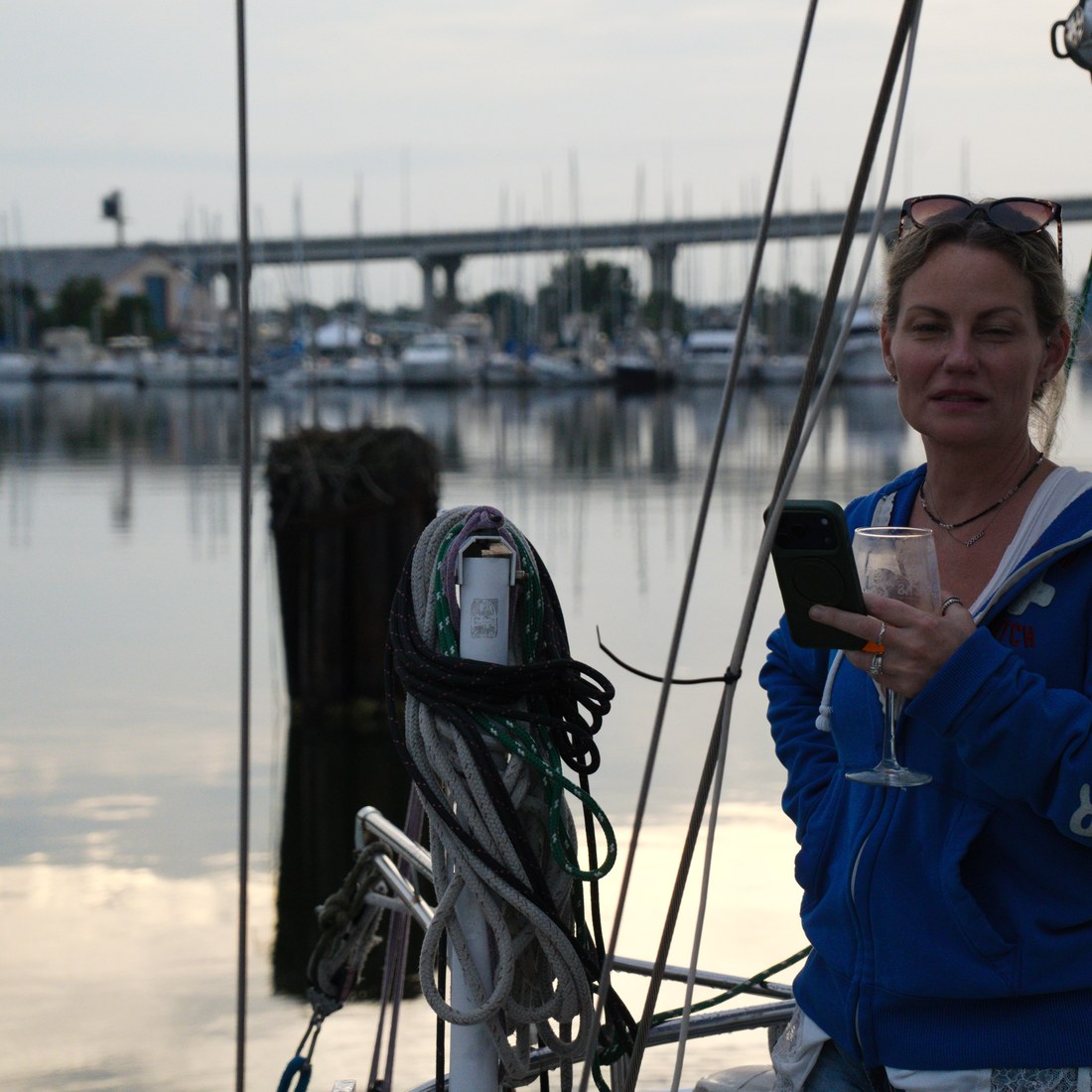 Jayme on a calm morning at the dock