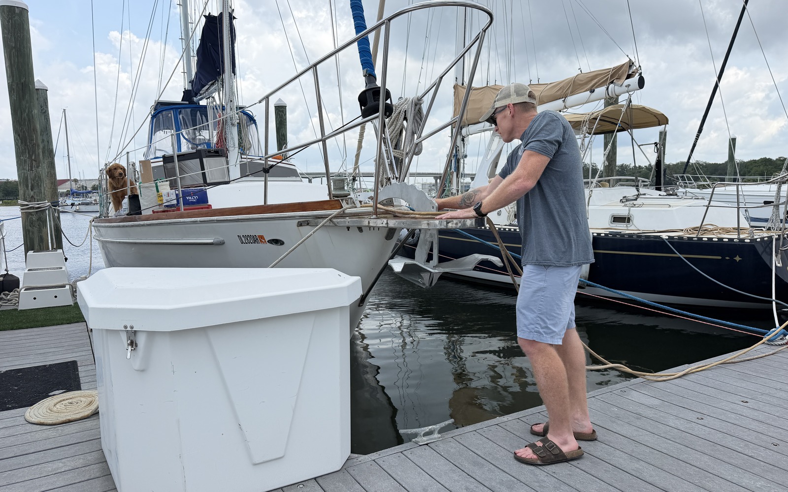 Jason prepping lines on the dock next to Koyukon